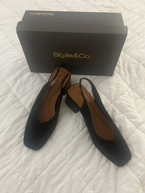 Style & Co. Black Textured Slingback Low Block Heel Mules